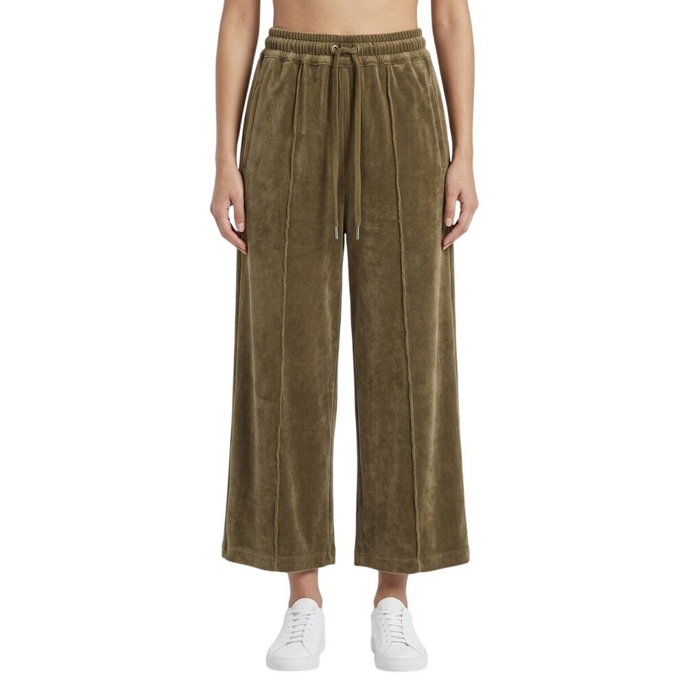 BLANK NYC Wide Leg Cropped Velour Pants Joggers Women's Medium, Brown Y2K Lounge